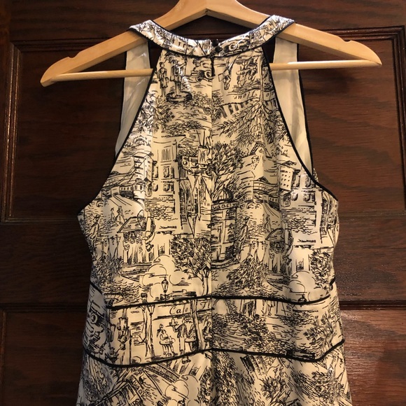 Ann Taylor LOFT Sz 8P Paris Cafe Print structured knee length a line Dress - Picture 3 of 7